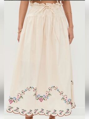 Moon River Cream Embroidered Midi Skirt